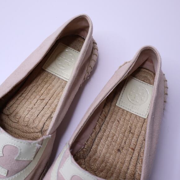 TORY BURCH Poppy Espadrilles Shell Pink Flat Canvas and Leather Women's 7.5M - Picture 2 of 8